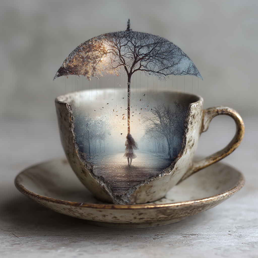 Miniature world inside a coffee cup