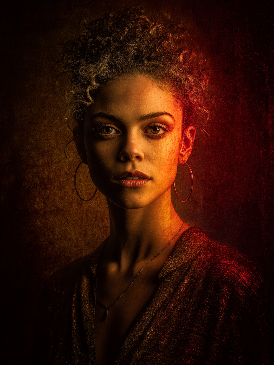 Woman portrait with red and gold lighting