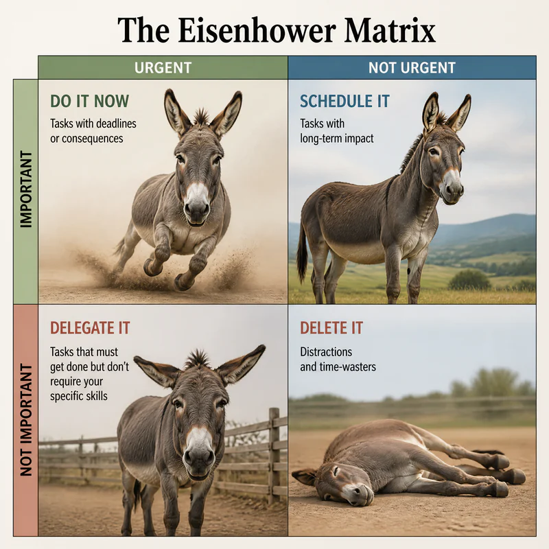 Realistic caricature of four donkeys in a historical family portrait style