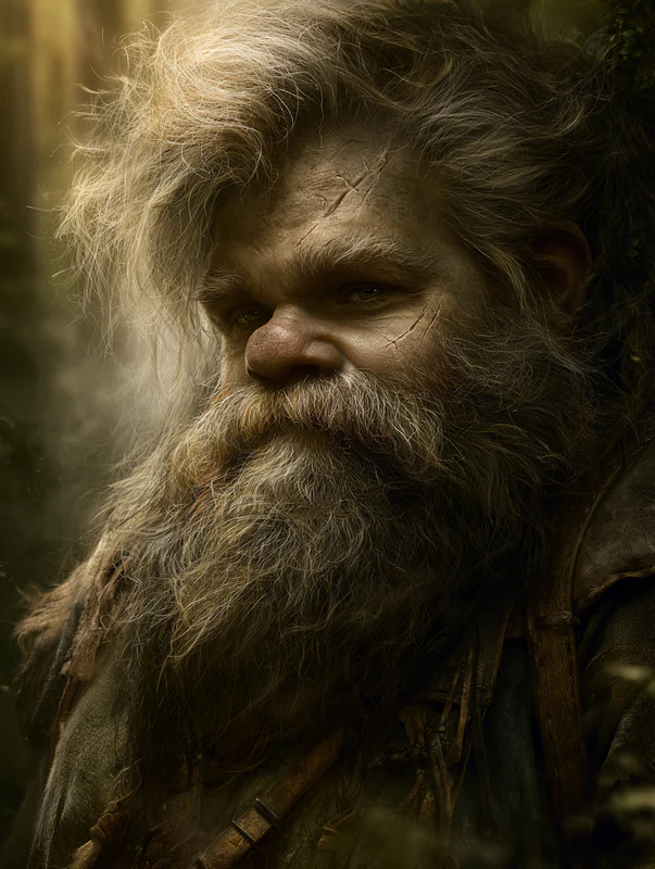 Rugged bearded fantasy figure rendered in warm painterly light